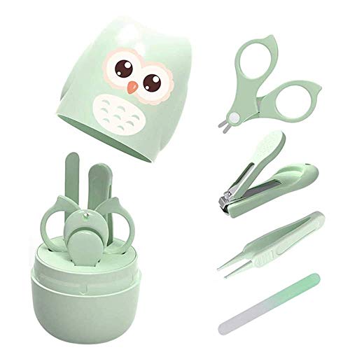 VOARGE Set de cuidado de uñas para recién nacidos, cuidado del bebé, juego de manicura con cortaúñas de bebé seguro, tijeras, pinzas y lima de uñas, paquete de regalo de búho