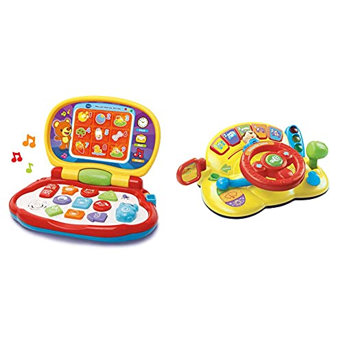 VTech -Mis primeras Teclas Ordenador Infantil con Tres Modos de Juegos Que enseña Animales, Colores, Formas y Notas Musicales + Volante Loco, Juguete para bebés +12 Meses, 3 Modos de Juego