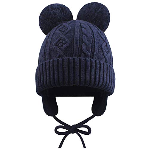 VUCDXOP Juego de gorro y bufanda para niños y niñas, gorro de punto + bufanda tubular para bebé, gorro de invierno con bufanda (azul marino, S)