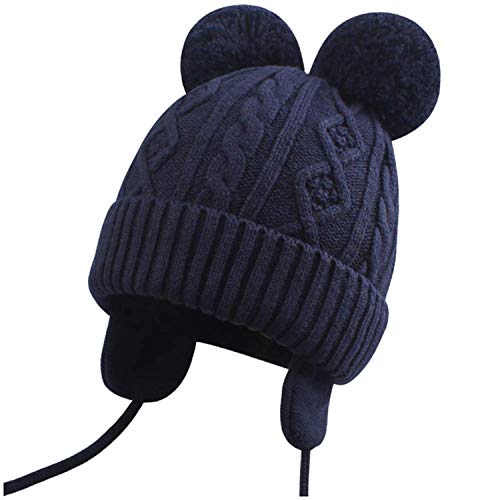 VUCDXOP Juego de gorro y bufanda para niños y niñas, gorro de punto + bufanda tubular para bebé, gorro de invierno con bufanda (azul marino, S)