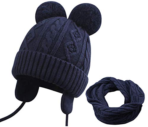 VUCDXOP Juego de gorro y bufanda para niños y niñas, gorro de punto + bufanda tubular para bebé, gorro de invierno con bufanda (azul marino, S)