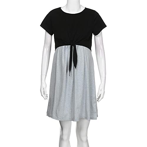 Vuncio Vestido de maternidad, vendaje de manga corta para maternidad, madres, embarazadas, sesiones de fotos, vestido de maternidad, con cordones, pijama, tallas grandes, gris, S