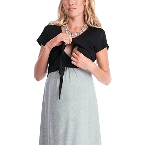 Vuncio Vestido de maternidad, vendaje de manga corta para maternidad, madres, embarazadas, sesiones de fotos, vestido de maternidad, con cordones, pijama, tallas grandes, gris, S