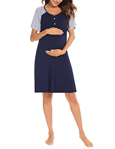 Wayleb Camisón Lactancia Algodón Mujer con Botones Ropa de Premamá con Apertura Vestido Lactancia Maternidad Camisón de Maternidad Embarazo Pijama para Hospital Hogar