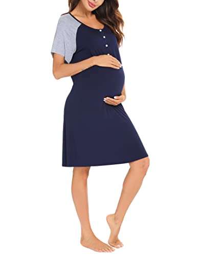 Wayleb Camisón Lactancia Algodón Mujer con Botones Ropa de Premamá con Apertura Vestido Lactancia Maternidad Camisón de Maternidad Embarazo Pijama para Hospital Hogar