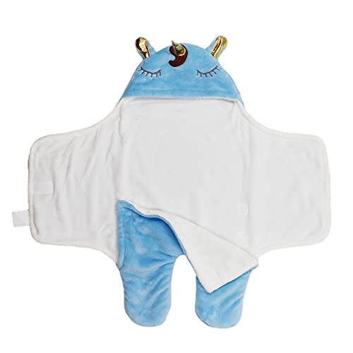 Wetry Saco de Dormir Bebe Unicornio Manta Envolvente Bebe Recien Nacido Invierno Térmico Swaddle Wrap Manta Bebe Unicornio Regalo Bebe Recien Nacido Niño, 0-3 Meses Azul