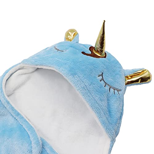 Wetry Saco de Dormir Bebe Unicornio Manta Envolvente Bebe Recien Nacido Invierno Térmico Swaddle Wrap Manta Bebe Unicornio Regalo Bebe Recien Nacido Niño, 0-3 Meses Azul