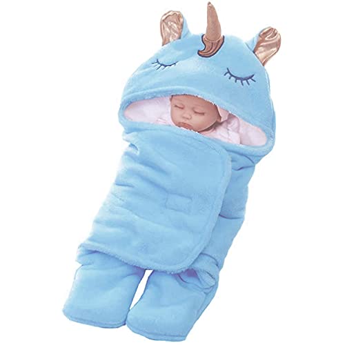 Wetry Saco de Dormir Bebe Unicornio Manta Envolvente Bebe Recien Nacido Invierno Térmico Swaddle Wrap Manta Bebe Unicornio Regalo Bebe Recien Nacido Niño, 0-3 Meses Azul