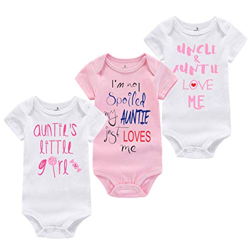 WINZIK Body de algodón para bebé y niña, Mono de una Sola Pieza, para recién Nacido hasta 6 Meses Blanco Pack of 3, Set 2#-for Girl M