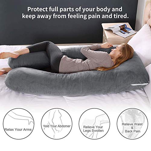 Wndy's Dream Almohada de Embarazo, Almohada de Cuerpo Completo con Forma de U Grande, Multifuncional Embarazo Almohada Funda de 80 x 148 cm Gris