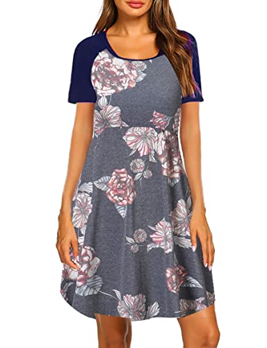 WXDSNH Vestido Estampado Manga Corta Cuello Redondo Enfermería Maternidad Mujer Fiesta Elegante Damas Floral Casual Verano