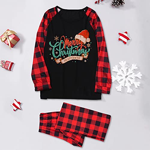 Xmansky Conjunto de Pijamas Navideños Familiares Esquema de Colores Navideños Clásico con Papá Noel, Muñeco de Nieve Del Árbol de Navidad y Otros Estampados, 2 Piezas Pijamas Navidad Cómodos y Cálidos