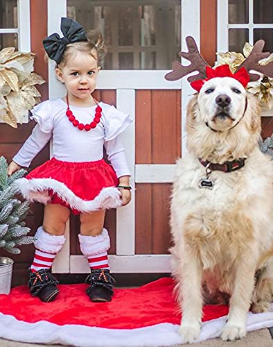 Xulahul 3 unidades de recién nacido de Navidad vestido de bebé niña pelele manga larga mono falda suave pantalones banderines arco banda para niños vestidos, rojo, 0- 6 meses