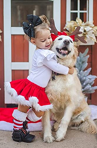 Xulahul 3 unidades de recién nacido de Navidad vestido de bebé niña pelele manga larga mono falda suave pantalones banderines arco banda para niños vestidos, rojo, 0- 6 meses