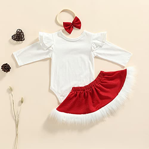 Xulahul 3 unidades de recién nacido de Navidad vestido de bebé niña pelele manga larga mono falda suave pantalones banderines arco banda para niños vestidos, rojo, 0- 6 meses