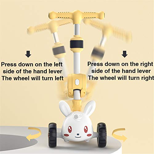 XYW Patear Scooters- Patinete De 3 Ruedas para Niños Y Niños Pequeños Ruedas Intermitentes De PU De Altura Ajustable con Asiento Extraíble De 3 A 12 Años Ligera Plegable (Color : Yellow)