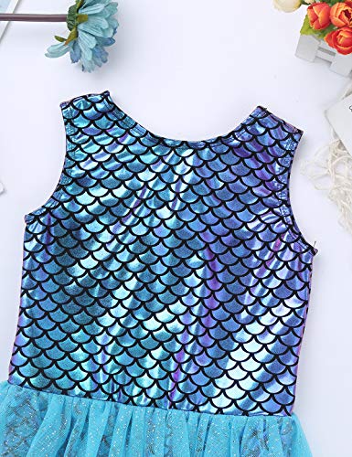 Yeahdor Traje de Baño de una Pieza para Bebé Niña Bañador de Sirena Vestido de Fiesta Princesa Mermaida Vestido de Baile Dancewear Púrpura&Azul 4 Años