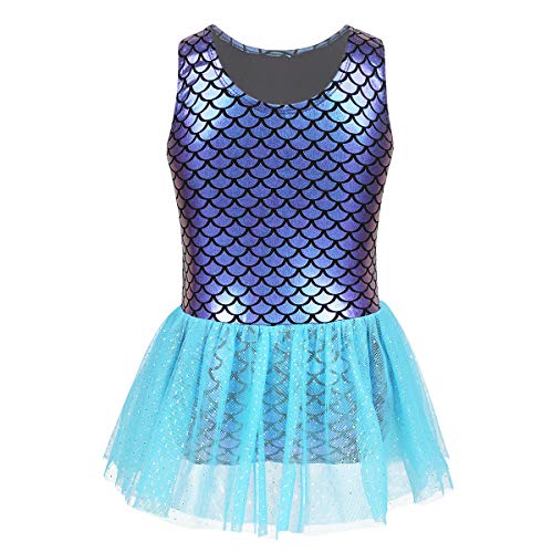 Yeahdor Traje de Baño de una Pieza para Bebé Niña Bañador de Sirena Vestido de Fiesta Princesa Mermaida Vestido de Baile Dancewear Púrpura&Azul 4 Años