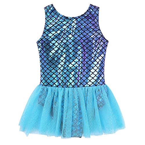 Yeahdor Traje de Baño de una Pieza para Bebé Niña Bañador de Sirena Vestido de Fiesta Princesa Mermaida Vestido de Baile Dancewear Púrpura&Azul 4 Años