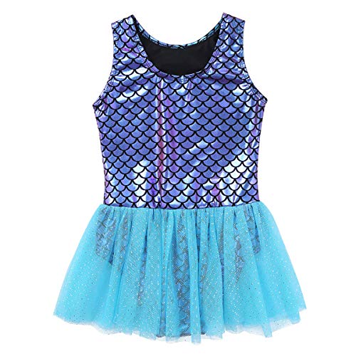 Yeahdor Traje de Baño de una Pieza para Bebé Niña Bañador de Sirena Vestido de Fiesta Princesa Mermaida Vestido de Baile Dancewear Púrpura&Azul 4 Años