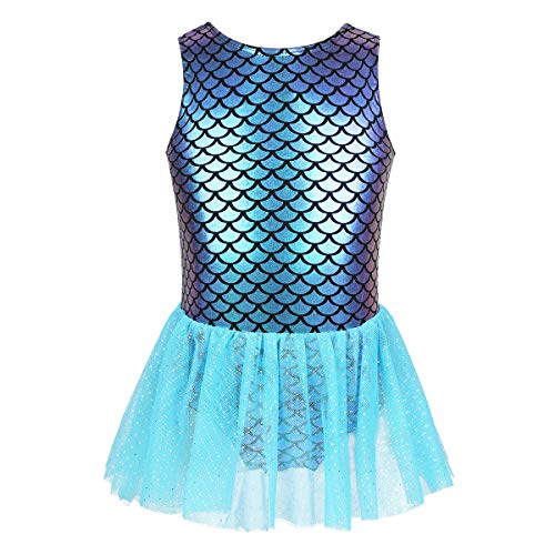 Yeahdor Traje de Baño de una Pieza para Bebé Niña Bañador de Sirena Vestido de Fiesta Princesa Mermaida Vestido de Baile Dancewear Púrpura&Azul 4 Años