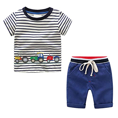 Yilaku Ropa Bebe Camiseta y Pantalones Cortos Coche para bebé niños, Verano Camisa Manga corta Algodon niñas niños Camiseta Rayas