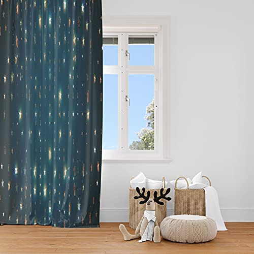 YongFoto 132x214cm Estrellas Cortinas Opacas Estrella Dorada Twinkle Azul Oscuro Habitación Infantil Paneles de Cortina por Conjunto casa Cuarto Cubrir, 2 Paneles con Ojete Agujeros