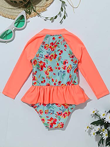 YOOJIA Bebé Niñas Bañador Infantil de Una Pieza Traje de Baño con Manga Larga Ropa para Playa Estampado con Flores Volantes Cremallera para Princesa Verde 0-3 Meses