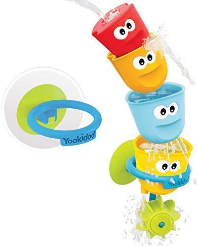 Yookidoo - Juego de 4 Tazas apilables con Ventosa y Rueda de Agua, Varios Efectos de Agua, para Que el baño Sea Divertido, se Fija a Cualquier bañera