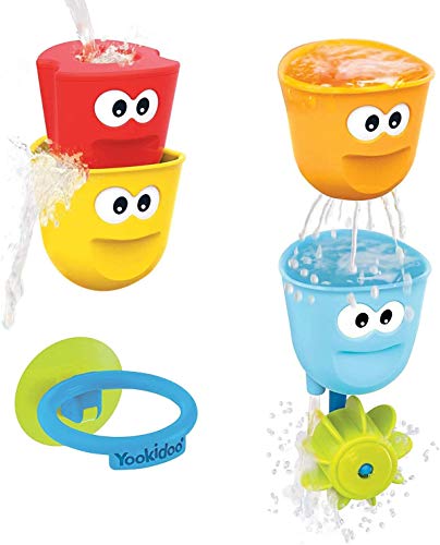 Yookidoo - Juego de 4 Tazas apilables con Ventosa y Rueda de Agua, Varios Efectos de Agua, para Que el baño Sea Divertido, se Fija a Cualquier bañera