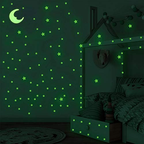 Yosemy Luminoso Pegatinas de Pared Luna Estrellas Fluorescente 201 Piezas Pegatinas de Pared para Bebé Niños Fluorescente Adhesivos Cielo Estrellado Decoración para Dormitorio