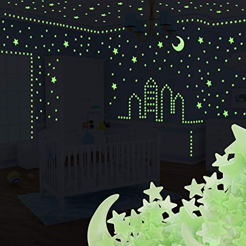 Yosemy Luminoso Pegatinas de Pared Luna Estrellas Fluorescente 201 Piezas Pegatinas de Pared para Bebé Niños Fluorescente Adhesivos Cielo Estrellado Decoración para Dormitorio