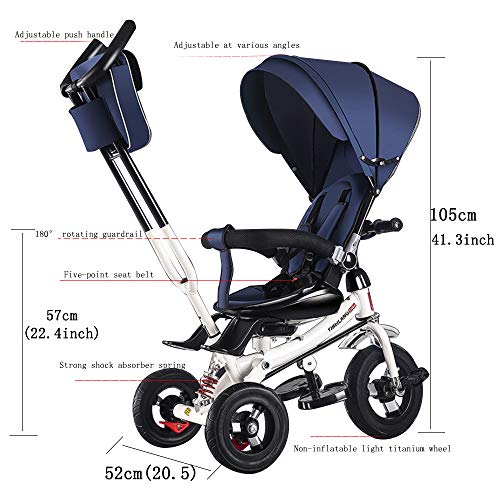 YUANFANG Triciclo para niños 4 en 1 para niños pequeños de 3 Ruedas con Dosel Desmontable Empuñadura para Empujar Triciclo de Paseo Trolley de Transporte para bebés con portavasos,Purple