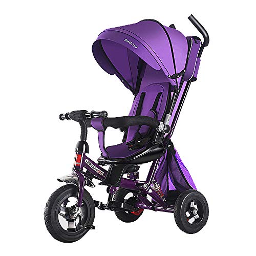 YUANFANG Triciclo para niños 4 en 1 para niños pequeños de 3 Ruedas con Dosel Desmontable Empuñadura para Empujar Triciclo de Paseo Trolley de Transporte para bebés con portavasos,Purple