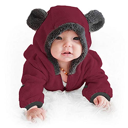 YWLINK Bebé Mamelucos Con Capucha Franela Ropa De Invierno Peleles Con Pies Monos De Manga Larga Bebé Con Capucha Fleece Romper Traje Para La Nieve Linda Mono Infantil Outwear Trajes Con Cremallera