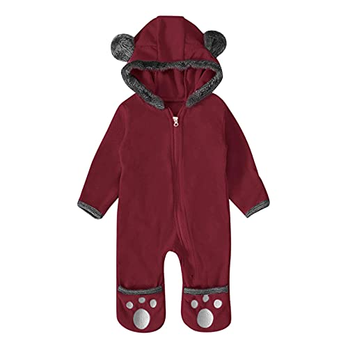 YWLINK Bebé Mamelucos Con Capucha Franela Ropa De Invierno Peleles Con Pies Monos De Manga Larga Bebé Con Capucha Fleece Romper Traje Para La Nieve Linda Mono Infantil Outwear Trajes Con Cremallera