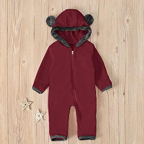 YWLINK Bebé Mamelucos Con Capucha Franela Ropa De Invierno Peleles Con Pies Monos De Manga Larga Bebé Con Capucha Fleece Romper Traje Para La Nieve Linda Mono Infantil Outwear Trajes Con Cremallera