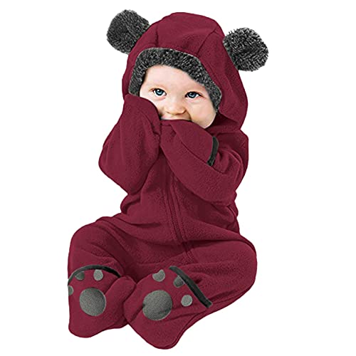 YWLINK Bebé Mamelucos Con Capucha Franela Ropa De Invierno Peleles Con Pies Monos De Manga Larga Bebé Con Capucha Fleece Romper Traje Para La Nieve Linda Mono Infantil Outwear Trajes Con Cremallera