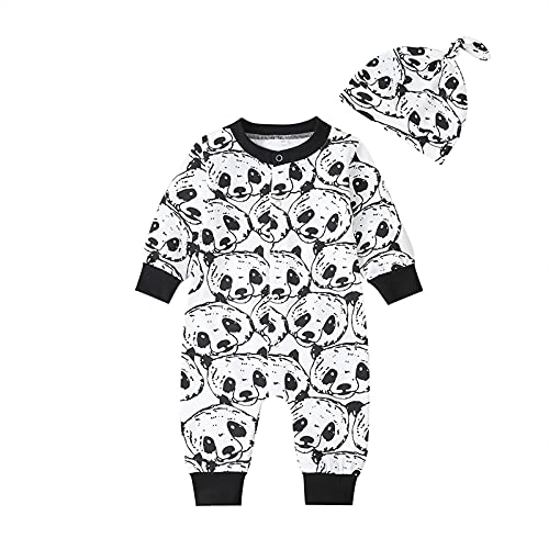 YWLINK Body Bebe NiñO Recien Nacido Manga Larga Lindo Dibujos Mameluco Panda NiñOs NiñAs Ropa Bebe NiñA Mono BebéS Bautizo Bodies Infantil Fiesta Pijama + Sombrero Trajes