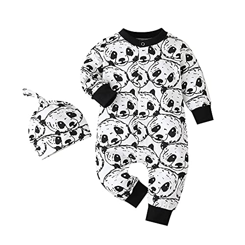 YWLINK Body Bebe NiñO Recien Nacido Manga Larga Lindo Dibujos Mameluco Panda NiñOs NiñAs Ropa Bebe NiñA Mono BebéS Bautizo Bodies Infantil Fiesta Pijama + Sombrero Trajes