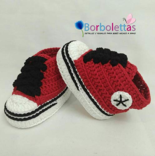 Zapatillas Deportivas para Bebé Estilo Converse, Rojo y Negro, 0-3 meses