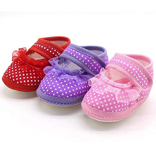 Zapatos Bebé Niña 2019 SHOBDW Encaje Lindo Punto Dulce Zapatillas Velcro Suela Suave Antideslizante Zapatos Bajos Zapatos Bebe Primeros Pasos Verano Zapatos Bebé Recién Nacida(Rojo,3~6)