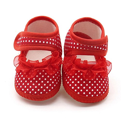 Zapatos Bebé Niña 2019 SHOBDW Encaje Lindo Punto Dulce Zapatillas Velcro Suela Suave Antideslizante Zapatos Bajos Zapatos Bebe Primeros Pasos Verano Zapatos Bebé Recién Nacida(Rojo,3~6)