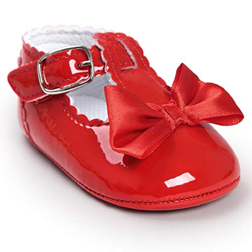 Zapatos Bebé Niña 2019 SHOBDW Zapatos De Princesa Dulce Pisos Zapatos Cuna Suela Suave Antideslizante Zapatillas Zapatos Lindos del Bowknot Primeros Pasos Zapatos Bebé Recién Nacida(Rojo,6~12)