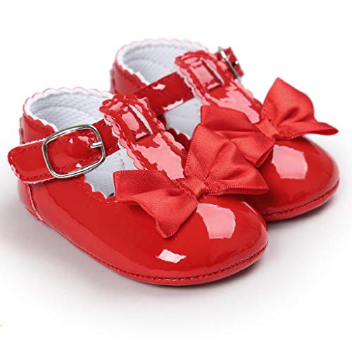 Zapatos Bebé Niña 2019 SHOBDW Zapatos De Princesa Dulce Pisos Zapatos Cuna Suela Suave Antideslizante Zapatillas Zapatos Lindos del Bowknot Primeros Pasos Zapatos Bebé Recién Nacida(Rojo,6~12)