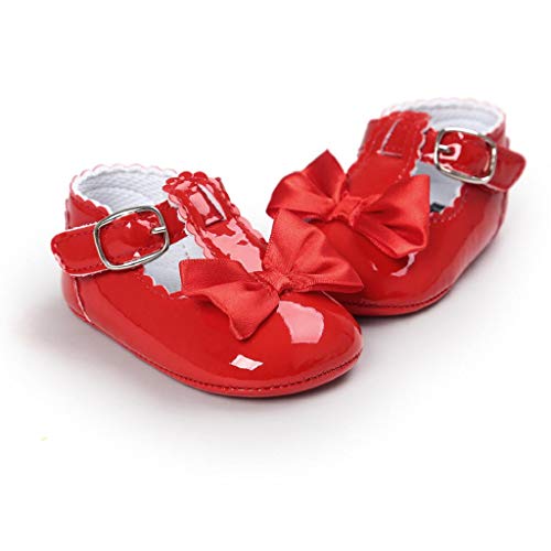 Zapatos Bebé Niña 2019 SHOBDW Zapatos De Princesa Dulce Pisos Zapatos Cuna Suela Suave Antideslizante Zapatillas Zapatos Lindos del Bowknot Primeros Pasos Zapatos Bebé Recién Nacida(Rojo,6~12)