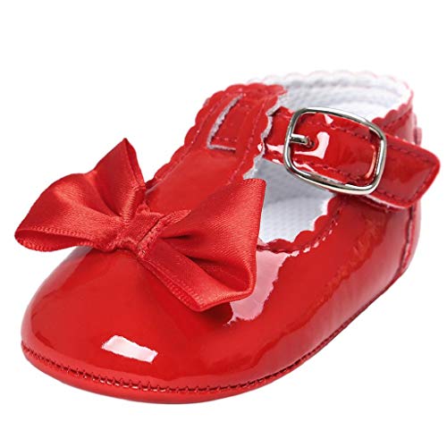 Zapatos Bebé Niña 2019 SHOBDW Zapatos De Princesa Dulce Pisos Zapatos Cuna Suela Suave Antideslizante Zapatillas Zapatos Lindos del Bowknot Primeros Pasos Zapatos Bebé Recién Nacida(Rojo,6~12)