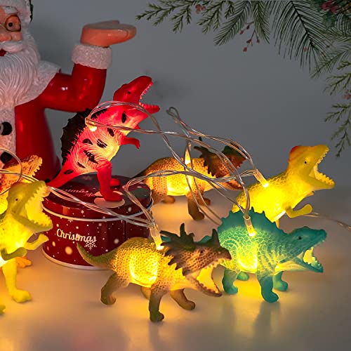 Zhangpu Dino Cadena de luces 10 LED para habitación infantil, 2 metros, batería LED, luz nocturna, figuras realistas, dinosaurios, lámpara de luz cálida, árbol de Navidad, valla decorativa