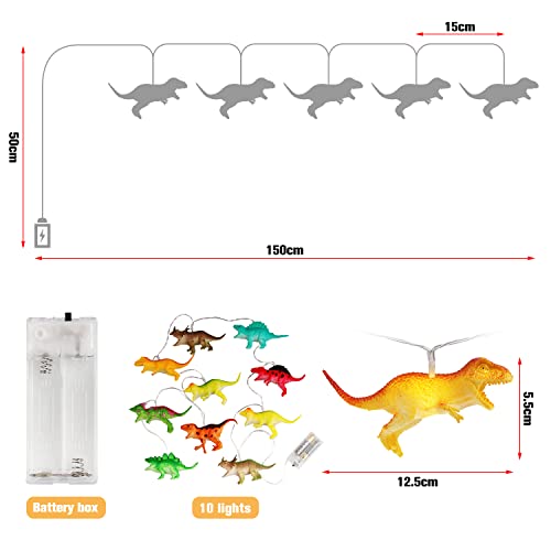 Zhangpu Dino Cadena de luces 10 LED para habitación infantil, 2 metros, batería LED, luz nocturna, figuras realistas, dinosaurios, lámpara de luz cálida, árbol de Navidad, valla decorativa