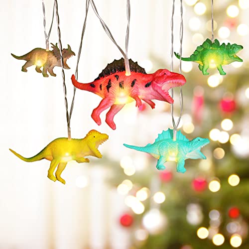 Zhangpu Dino Cadena de luces 10 LED para habitación infantil, 2 metros, batería LED, luz nocturna, figuras realistas, dinosaurios, lámpara de luz cálida, árbol de Navidad, valla decorativa